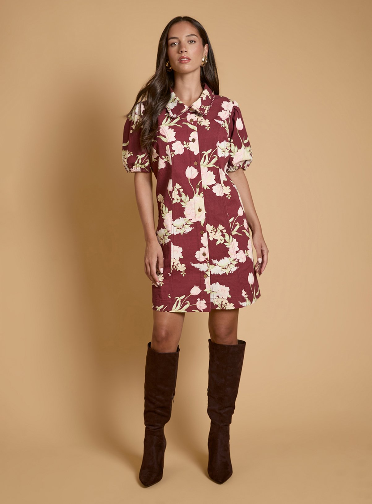 OASIS Printed Denim Puff Sleeve Dress 18 - Image 2 thumbnail